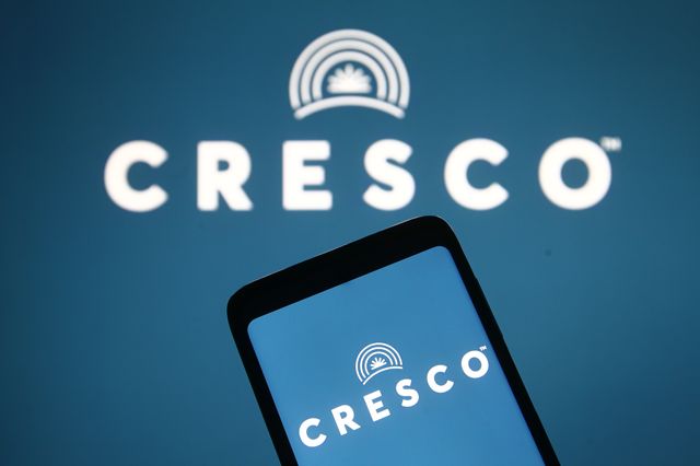 Photo illustration of the Cresco Labs logo, a cannabis and medical marijuana company based in Chicago, as seen on a mobile phone.